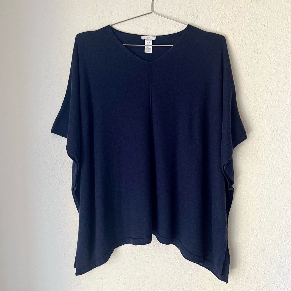 J. Jill Merino Wool Knit Poncho Sweater Tunic V-Neck Lagenlook Layering Comfy OS